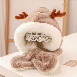 Berets Kids Winter Hat Scarf Antler Decoration Fluffy Children Boy Baby Girl Bonnet