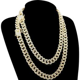 Chains Cuban Chain Necklace Setting Rhinestone Rapper Hiphop Men Iced Out Bling Rhombus Gold Torque Fashion Jewellery Bracelet GiftChains Chai