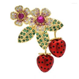 Brooches Wuli&baby Beauty Flower Strawberry For Women High Quality Cubic Zirconia Cute Fruits Party Office Brooch Pin Gifts