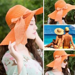 Wide Brim Hats Women Summer Large Straw Hat Colourful Bowknot Sun Floppy Foldable Uv Protect Travel Beach Cap Petten #p2