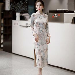 Ethnic Clothing Vintage Slim Qipao Plus Size Women Hanfu Chinese Dress Robe Traditional Vestido Chino Long Sleeve Autumn Cheongsam 4XL MT837