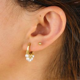 Hoop Earrings Fashion Mulity Pearl Paved Dangle Charm Earring Mini For Women Wedding Jewelry Gift