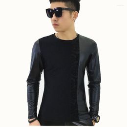 Men's T Shirts XS-4XL 2023 Clothing Hair Stylist Slim Night Club DJ Tight Splicing PU Underwear T-shirt Plus Size Costumes