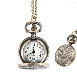 Pocket Watches Vintage Horse Carved Round Quartz Fob Watch With Chain Necklace Retro Jewelry Gifts CX17