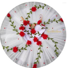 Stage Wear Girls Ballet Tutu Dance Dress Adult Dancewear Children Swan Bailarina Red Rose Flower Costume