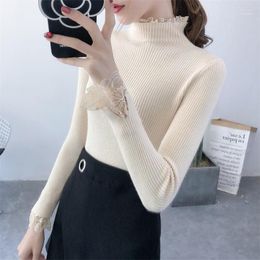 Women's Sweaters Sweater Autumn And Winter Lace Half-high Collar Long-sleeved Bottoming Slim Sleeve Short Paragraph Wild Tight Mari22