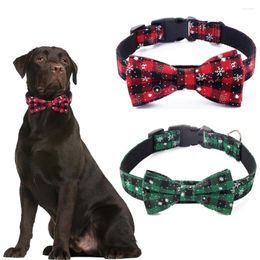 Dog Apparel Christmas Collar With Bow Tie Adjustable Soft Cotton Classic Plaid Snowflake Pet Gift For Small Medium Large