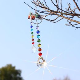 Decorative Figurines Crystal Wind Chime Star Moon Pendant Sun Plated Colorful Beads Hanging Drop For Outdoor Indoor Garden DIY Decorations