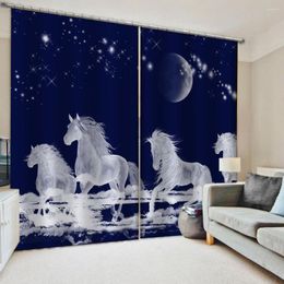 Curtain Blue Sky Curtains White Horse Bedroom Living Room Windproof Thickening Blackout Fabric