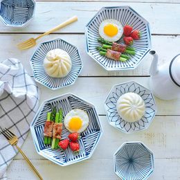 Plates 1pc Geometeic Ceramic Dinner Plate Japanese Style Dishes Dinnerware Pasta Rice Bowl Porcelain Dish