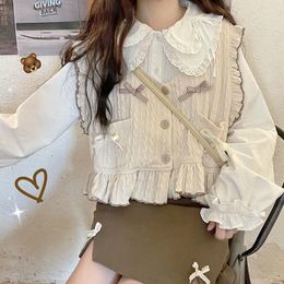 Women's Blouses Y2k Lolita Shirt Autumn Japanese Soft Girl Cute Lace Doll Collar Long Sleeve Tops Vintage Sweet Kawaii Fashion All-Match