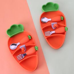 Flatware Sets Silicone Cartoon Carrot Children's Three-piece Baby Straws Grid Plate Complementary Tableware