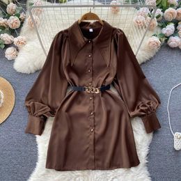 Casual Dresses Design Lantern Long Sleeve Autumn Dress Women's Temperament Shirt With Belt Vestidos Elegantes Para Mujer 2023