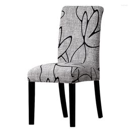 Chair Covers Print Grey Floral Leaves Cover White Seat Universal Restaurant El Party Banquet Slipcovers Home Decoration