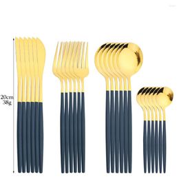 Flatware Sets Durtens 24pcs Cutlery Set Stainless Steel Dinnerware Green Gold Dessert Knives Forks Spoon Tableware Children Rack