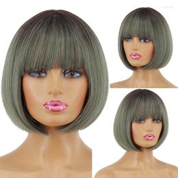 Synthetic Wigs Short Bob Wig With Bangs For Women Red Green Purple Silver Grey Golden Pink 12 Inch Heat ResistantSynthetic Kend22