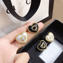 Simple 18K Gold Plated 925 Silver Luxury Brand Designers c-Letters Stud Geometric Famous Women Stainless steel Pearl Heart Earring Wedding Party Gift Jewerlry A634
