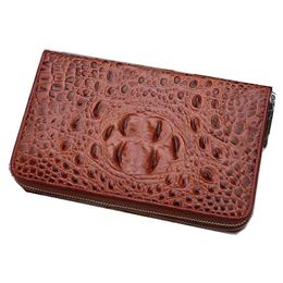 Wallets Men Luxury Wallet Cowhide Leather Day Clutch Bag Business Double Zipper Crocodile Pattern Coin Purse Hombre Billeteras