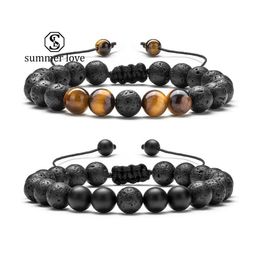 Link Chain Arrival 8 Mm Tiger Eye Stone Bracelet For Wome Men Adjustable Round Volcanic Lava Black Beads Healing Nce Jewellery Drop D Dhzs8