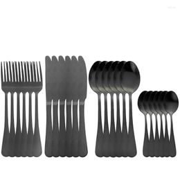 Dinnerware Sets 24 Pieces Black Set Fork Spoon Knife Cutlery Stainless Steel Complete Flatware Kitchen Dinner