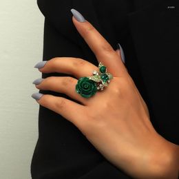 Cluster Rings Jewelry Women Roses Butterfly Crystal Gemstone Ethnic Girls 2023 Elegant Bohemia Female Party Gift