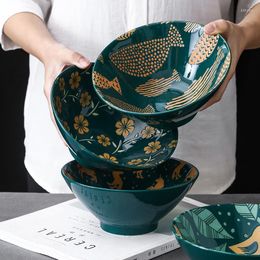 Bowls Japanese Relief Pattern Tableware Commercial Bamboo Hat Ceramic Bowl Household Large Ramen Rice Noodles Soup Dessert