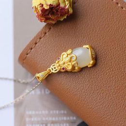 Pendant Necklaces Fashion Natural White/Green Stones Golden Pixiu For Women Luck Good Shui Necklace Health Feng Charm We M4L2