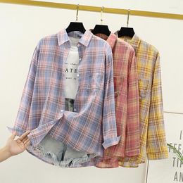 Women's Blouses Plaid Shirts Women Top And Long Sleeve Oversized Cotton Ladies Casual Blusas Pocket Loose Female Tops Checked Shirt