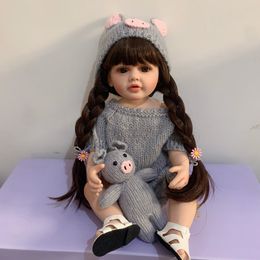 Dolls 55 CM Soft Silicone Reborn Baby Long Hair Girl 22 Inch Doll Toy Lifelike Realistic Princess Toddler Bebe 230114