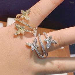 Wedding Rings Luxury Elegant Brazil Initial Stackable For Women 5A CZ Finger Adjust Butterfly Ring Beach Jewellery J1973