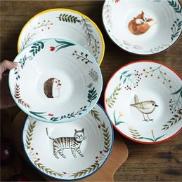 Bowls JSWORK Ceramics Ramen Noodle Soup Plates Dishes Fruit Serving Tray Tableware Dinnerware Japanese Utensils Decorative