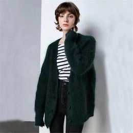 Women's Knits Mink Cashmere Winter Women Knitted Short Cardigans Sweater Wool Angora Coat Jumper Long Sleeves V-Neck Sexy W018