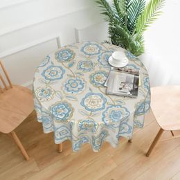 Table Cloth Blue Flower Round Tablecloth Jacquard Floral Pattern Cover With Waterproof Wrinkle Resistant For Home Kitchen
