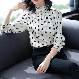 Women's Blouses CHITOCX 2023 Spring Fashion Temperament Polka-dot Printing Top Long-sleeved Plus Size Imitation Silk Shirt Female