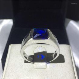 Wedding Rings Solid Silver Colour 925 For Men Women Square Blue Sapphire Stone Bands CZ Promise Engagement Ring Male Jewellery