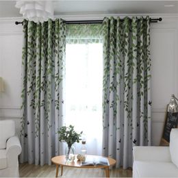 Curtain Pastoral Classic Turquoise Leaves Birds Children Bedroom Curtains Thermal Insulated Blackout For Living Room Wp207-50