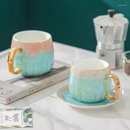 Cups Saucers Kiln Colour Changing Painted Gold Coffee Cup Creative Circle Gradient Ceramic Mugs Teacups And