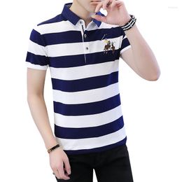 Men's Polos Summer Mens Polo Shirt Quality Men Cotton Short Sleeve Man Colour Strip Slim Fit Turn Down Collar Tee Male