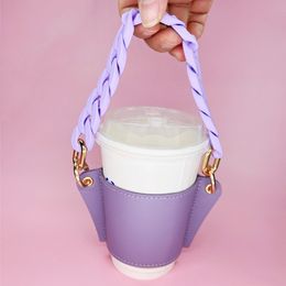 Reusable Leather Coffee Sleeve with Chain Holder Perfect for Hot Coffee, Iced With Removable Chain, Drink Carrier For Drinks, Boba Tea. Purse 1223851