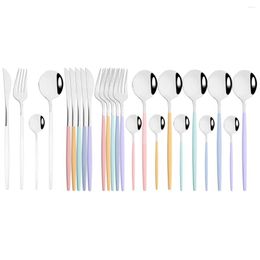 Flatware Sets 24Pcs Macaron Colour Dinnerware Tableware Set Stainless Steel Knife Fork Spoon Cutlery Western Kitchen Silverware