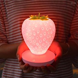 Night Lights LED Silicone Strawberry Lamp Children Fun Shape Soft Sleeping Light USB Charging Touch Switch Luminaria Birthday Gift
