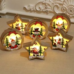 Christmas Decorations Wooden Ornament LED Light Santa Claus Deer Cart Luminous Lamp Tree Pendant Decoration