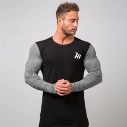 Men's T Shirts Men Skinny Long Sleeve T-shirt Gyms Fitness Bodybuilding Male Casual Fashion Cotton Patchwork Tee Tops Summer Clothing