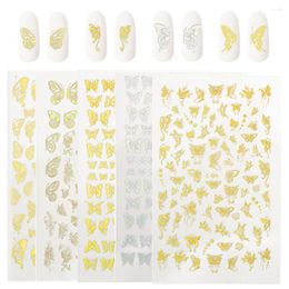Nail Stickers 3D Bronzing Butterfly Art Gold Silver Adhesive Sliders Decal Hollowing Design Laser Decoration