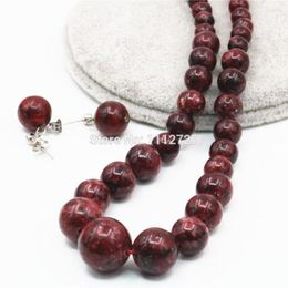 Necklace Earrings Set 6-14mm Red Epidote Lucky Beads Stones Tower Chain Earbob Sets Girl Gift Jewelry Making Accessories Natural