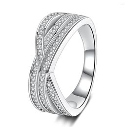 Wedding Rings 2023 Cross Finger Ring For Lady Paved Cz Zircon Luxury Princess Women Engagement Main Stone Like Bright Star