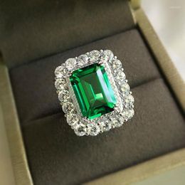 Cluster Rings 10 14MM Rectangular Created Moissanite Green Diamond Emerald Ring 925 Sterling Silver Women's Exquisite Jewelry Gifts