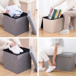 Storage Boxes Fabric Stool Folding Shoe Bench Footstool With Lid Large Capacity Clothes Shoes Toys Sundries Box Home Organiser