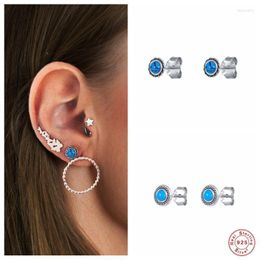 Stud Earrings Aide 925 Sterling Silver Round Blue Turquoise For Women Tiny Retro Ear Studs Piercing Ohrringe Luxury Fine JewelryStud Dale22