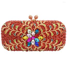 Evening Bags Long Luxury Crystal Rose Red Women Party Purse Wedding Bridal Clutch Factory Wholesale SM02